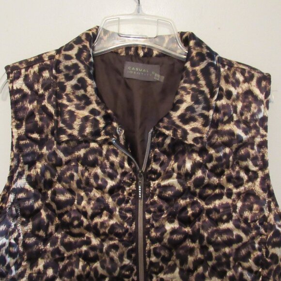 Casual Identity Animal Print Puffer Vest Women's Sz Large Lined Full Zip Leopard - Picture 2 of 9